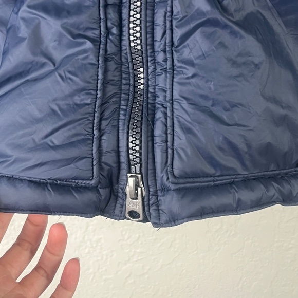 Abercrombie Fitch Women’s Duck Down Puff Jacket Sz M Hoodies 2 Way Zip Navy Blue - Picture 6 of 12
